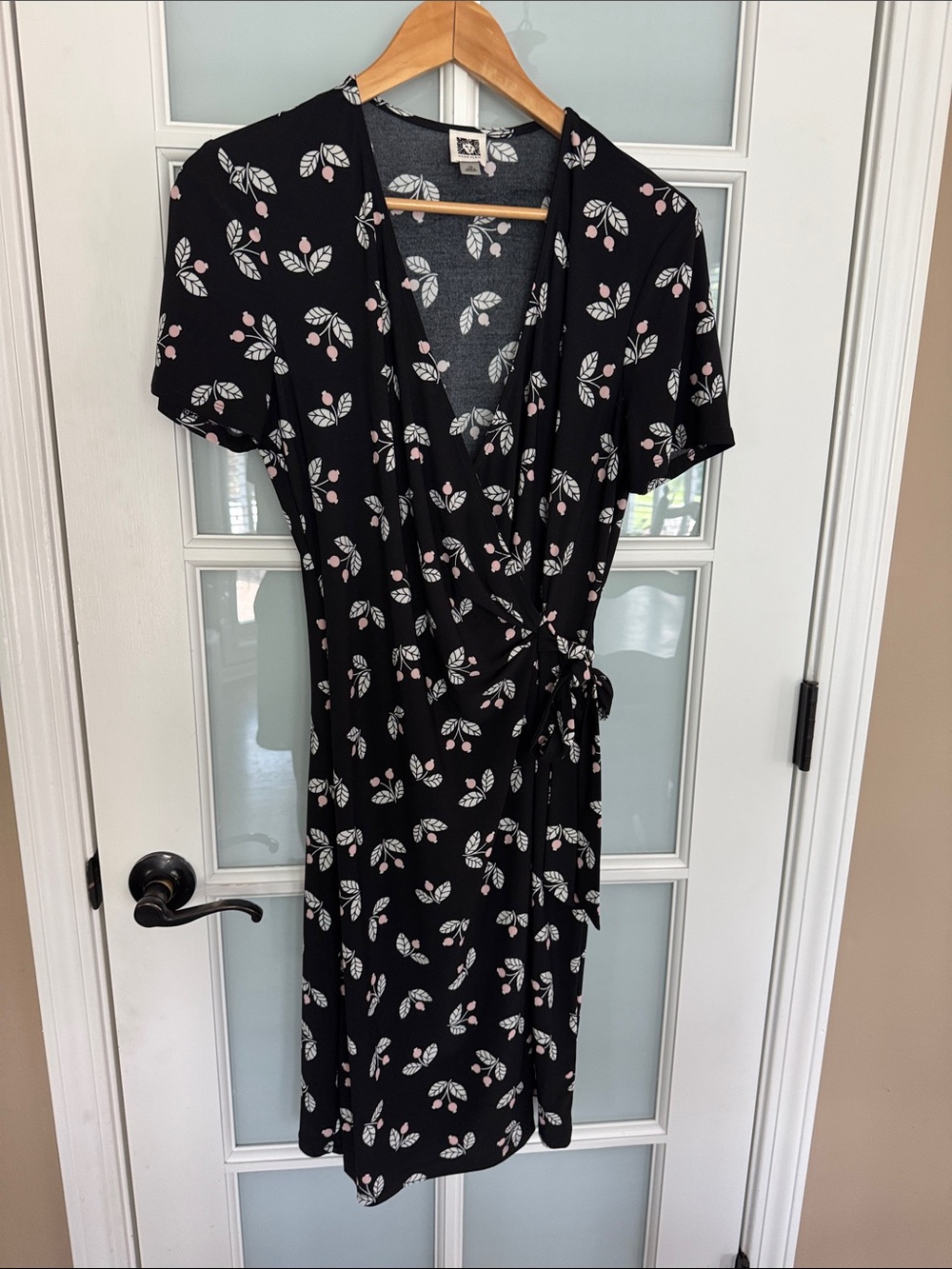 Anne Klein Black Floral Faux-Wrap Dress with Pink Accents